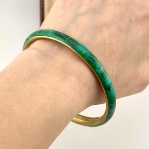 Vintage 1970s Green Malachite Bangle, Vintage Gemstone Bangle, Bohemian Statement Jewelry, Collectable Vintage Jewelry, Vintage Gift For Her