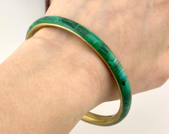 Pulseira vintage de malaquita dos anos 70, joia com estilo boho