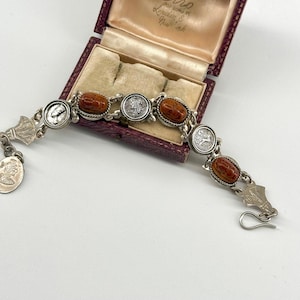 Vintage 1950s Egyptian Revival Scarab Medallion Bracelet, Mid Century Ancient Scarab Jewelry, Silver  Tone Bangle, Collectible Heirloom Gift