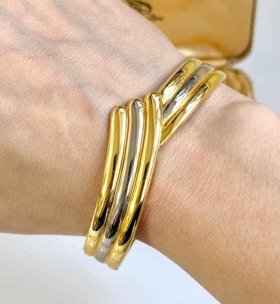 Elegant Vintage 1980s 18ct Gold Plated Triple Hinged Bangle Bracelet Art Deco Cuff Bracelet vintage Jewellery womens Bracelet gift for Her Etsy