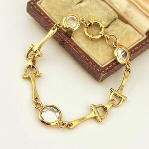Vintage 1980s Gold Link Horse Bit Bracelet, Austrian Crystal Bezel Set, Dior Hermès Style Equestrian Statement, Chic Designer Gift for Her