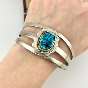 Vintage Scarab Beetle Talisman Cuff – Egyptian Revival Bracelet – Statement Gift