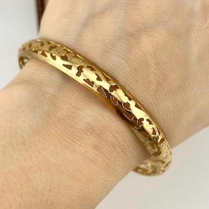 Vintage Gold Plated Filigree Cut-Out Bangle Bracelet, 1970s Bold Pierced Design, Retro Costume Jewelry, Vintage Bangle, Women&#39;s Jewellery