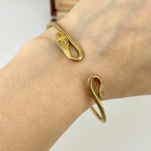 Vintage Gold Snake Bracelet, 1950s Egyptian Revival Serpent Cuff, Cleopatra Statement Jewelry, Goddess Power Collector, Elegant Gift For Her