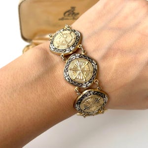 Bracelet vintage damasquiné de Tolède, bijoux géométriques espagnols en incrustation d&#39;or