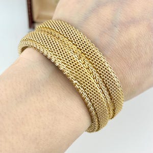 Vintage 1960s Gold Flex Mesh Bracelet, Wide Statement Bracelet, Designer Style Jewelry