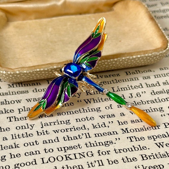 Stunning Vintage Multicoluor Enamel Dragonfly Blu… - image 1