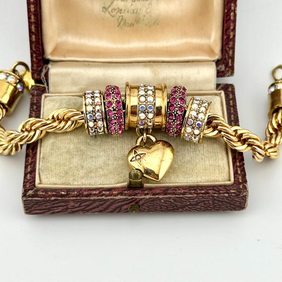 Vintage Gold Charm Statement Bracelet, Ruby & AB … - image 13