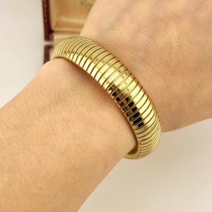 Vintage 1980s Gold Omega Bracelet, Wide Tubogas Style Statement Cuff, Italian Inspired Retro Glamour, Collector’s Bold Jewelry, Unisex Gift