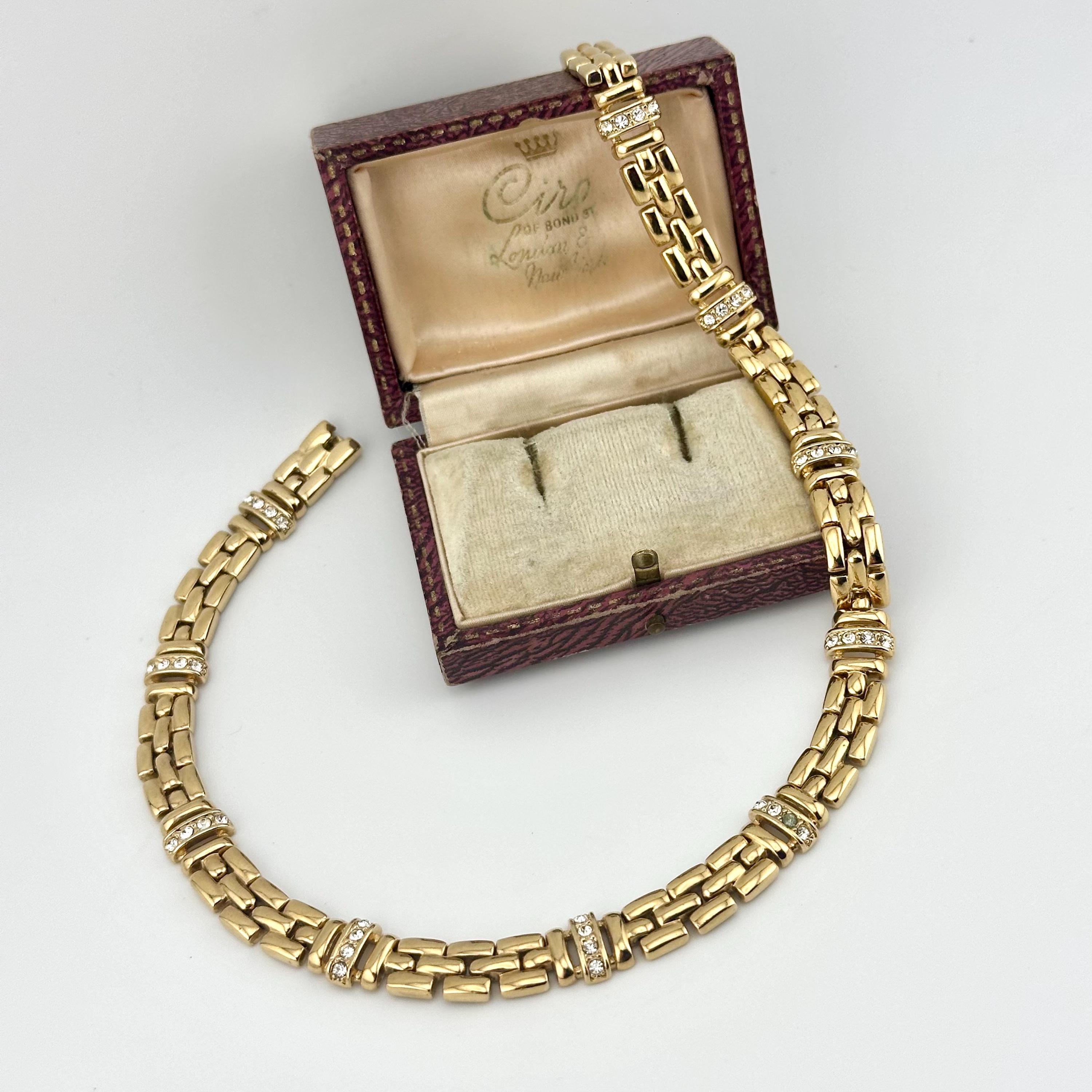 Vintage Gold Panther Link Choker Necklace, 1980s Austrian Crystal
