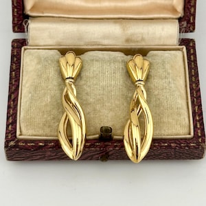 Vintage 1980d Gold Drop Earrings, Designer Statement Jewellery, Sculptural gold drop earrings, Bold Modernist Jewelry, Wedding Gift For Her