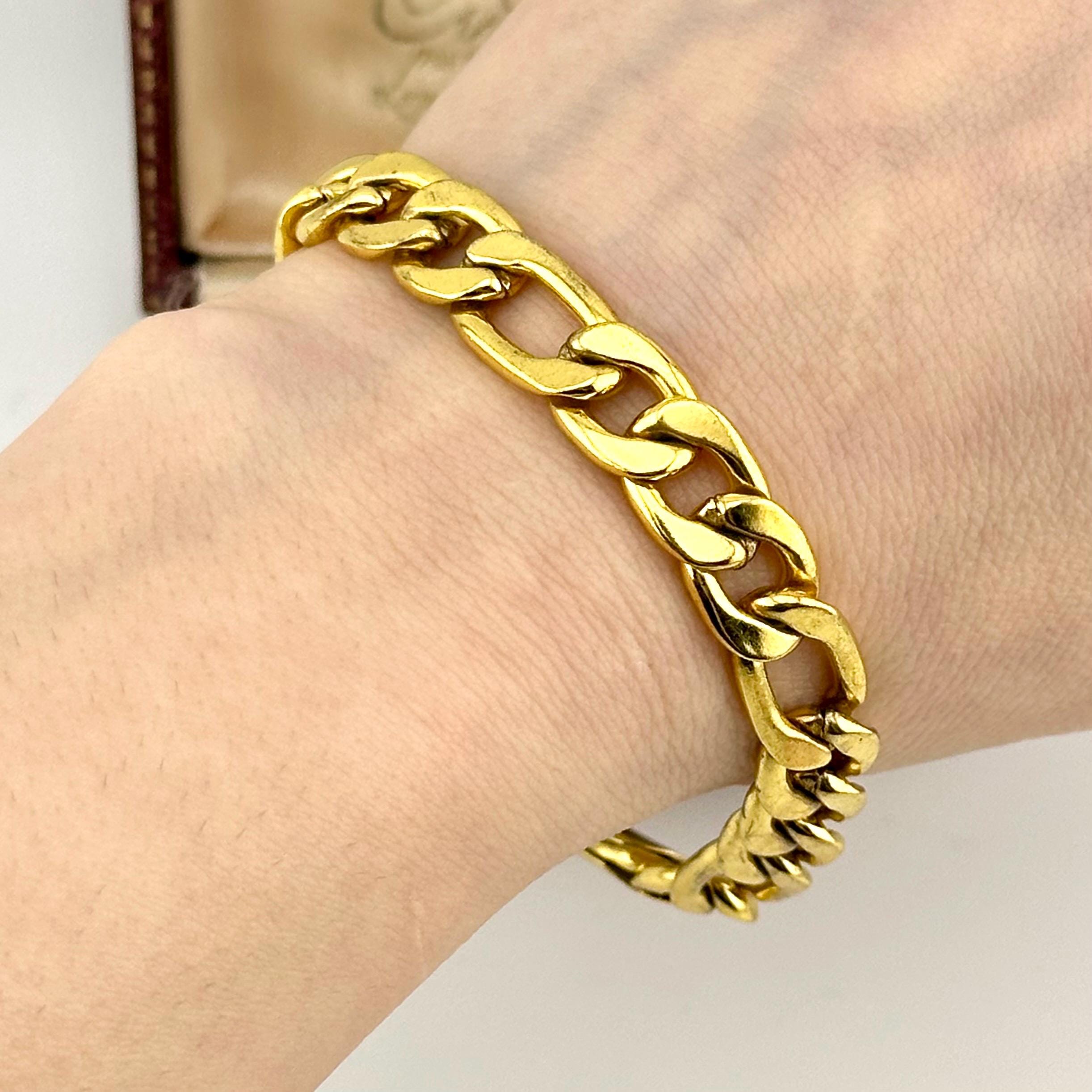 Vintage 1980s Gold Figaro Chain Bracelet, Chunky Statement Link