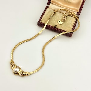 Vintage Christian Dior Gold Collar Necklace, 1980s Pearl & Diamanté Couture, Statement Bridal Jewelry