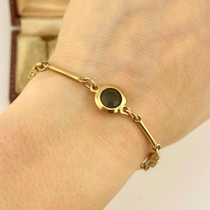 Vintage 80s Gold Cobalt Blue Crystal Link Chain Bracelet, Vintage Bezel Set Link Bracelet, Collectable Vintage, Long Link Vintage Bracelet