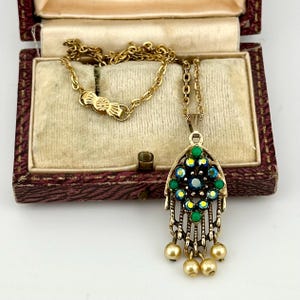 Pendentif Chaîne Signé Sarah Cov - Cabochon Beige Bijou Vintage Or