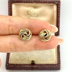 Vintage 9ct Solid Yellow Gold Knot Stud Earrings, Classic Interwoven Design, Everyday Jewellery