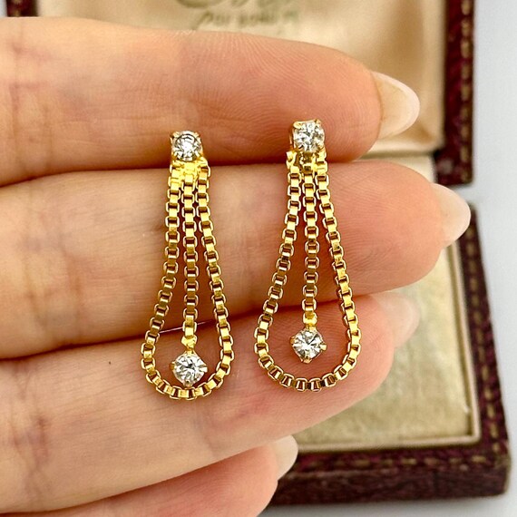 Boucles D'oreilles Pendantes Vintage Couture - Cristal Et Cuivre Doré Or 24 Carats - Occasion Bon état