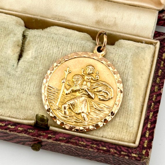 Vintage 9ct Solid Gold St. Christopher Pendant, I… - image 2