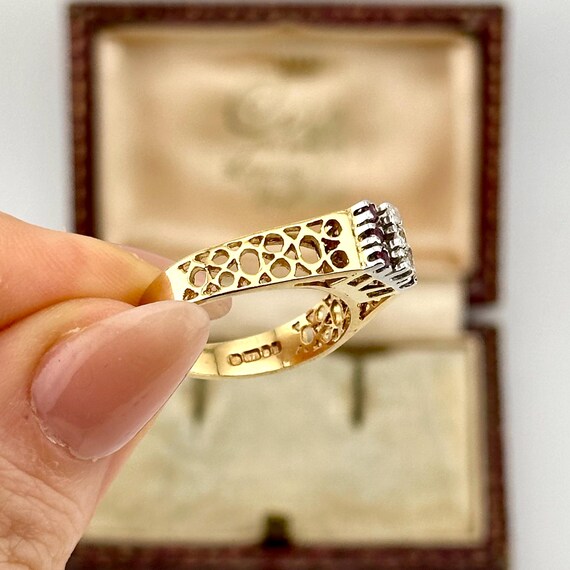 Vintage 9ct Solid Gold Diamond & Ruby Ring, Art D… - image 6