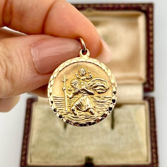 Vintage 9ct Solid Gold St. Christopher Pendant, I… - image 1