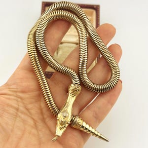 Vintage 1950s Gold Snake Gas Pipe Collar Necklace, Signed Terry’s Egyptian Revival Serpent Choker, Rare Collector Jewelry, Animal Jewelry