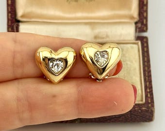 GIVENCHYジバンシー　ヴィンテージ　ハートブローチ＆イアリングセット Vintage Givenchy Gold Heart Clip-on Earrings, 1980s Couture