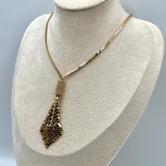 Designer Necklace, Vintage Gold Plated Mesh Laria… - image 4