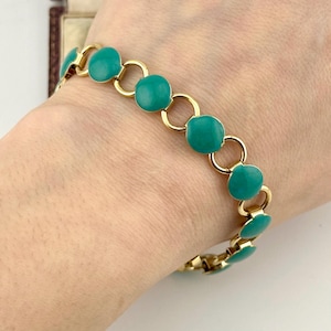 Vintage 50s Gold Enamel Coin Link Bracelet, Mid-Century Cabochon Link Bracelet, Heirloom Vintage Bracelet, Collectable Vintage, Gift For Her