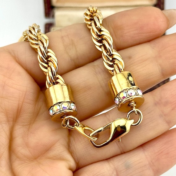 Vintage Gold Charm Statement Bracelet, Ruby & AB … - image 10