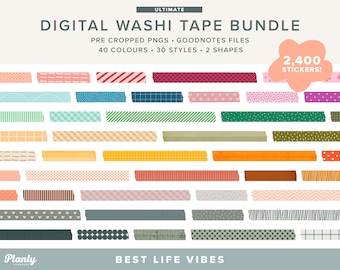 Digital Planner Washi Tape Stickers Bundle | Ultimate Pack | GoodNotes | Pre cropped Sticker Book | PNG files | iPad Planner