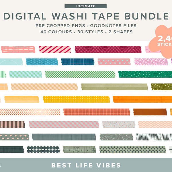 Digital Planner Washi Tape Stickers Bundle | Ultimate Pack | GoodNotes | Pre cropped Sticker Book | PNG files | iPad Planner