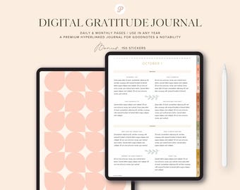 5 Minute Digital Gratitude Journal | Morning and Evening Self Care Journal with Stickers, Daily Reflection Planner for iPad, GoodNotes