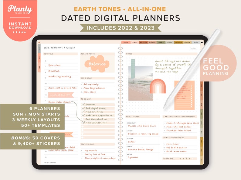 2022 and 2023 Digital Planners | GoodNotes Planner | iPad Planner | Monthly Weekly Daily Dated Planner | by Planly Planners 