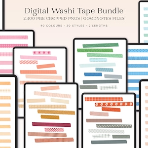 Lot de 2 400 autocollants numériques Washi Tape, PNG mignons pour Goodnotes, Notability, pour des journaux, des albums, des autocollants iPad pour les planificateurs numériques