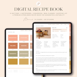 Digitales Rezeptbuch für Goodnotes | Vertikaler Planer Digitaler Planer für Ipad | Rezeptbuch Vorlage | Einkaufsliste | Kochbuch Vorlage