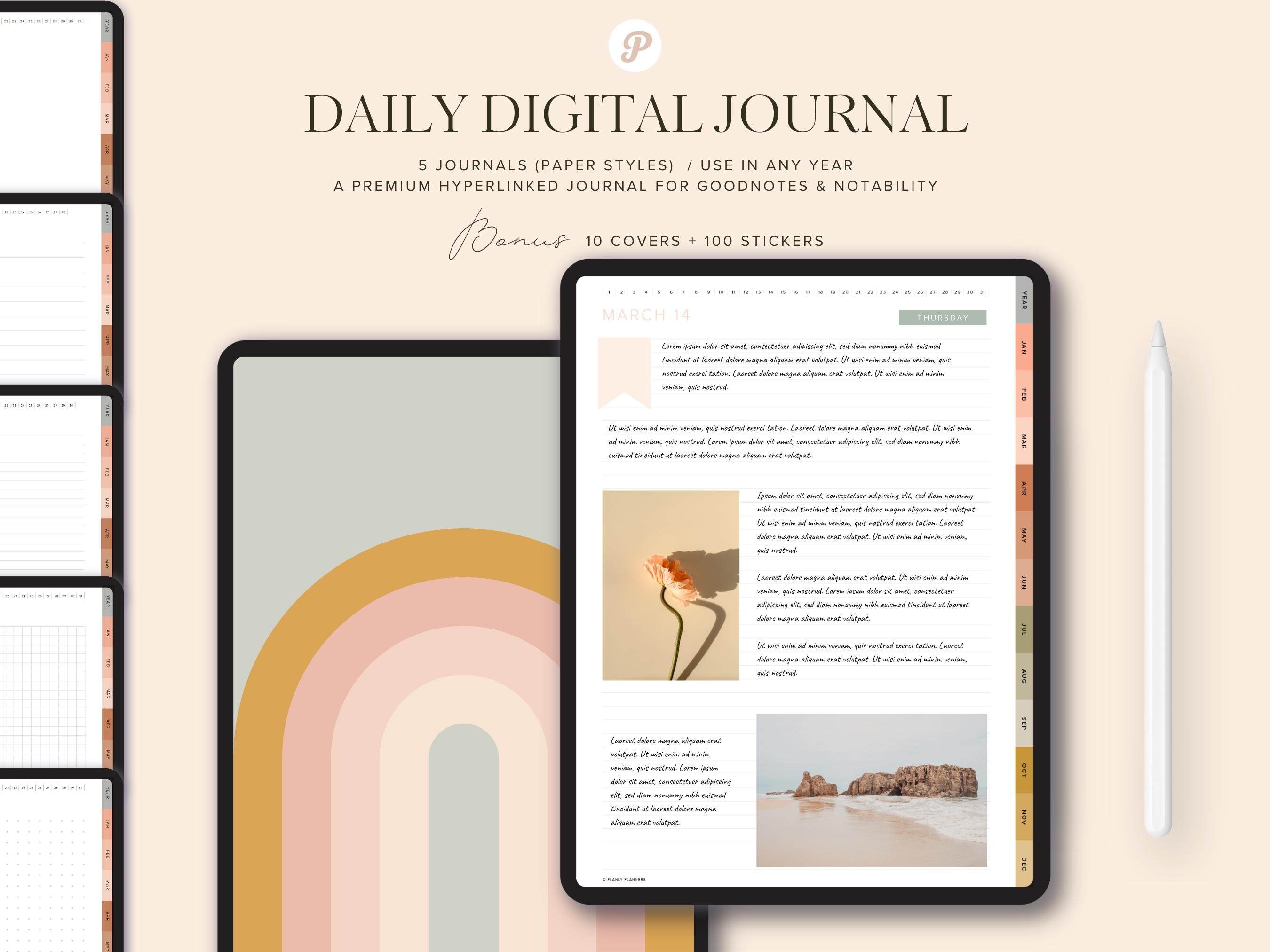 Digital Daily Reflection Journal Mindfulness GoodNotes Gratitude Tracker Self-Care Diary iPad Template Digital Journal Wellness