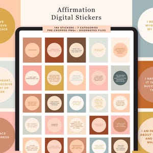 Adesivi con affermazioni digitali / Schede con affermazioni quotidiane / File PNG del libro di adesivi GoodNotes / Planner digitale per iPad / Adesivi digitali