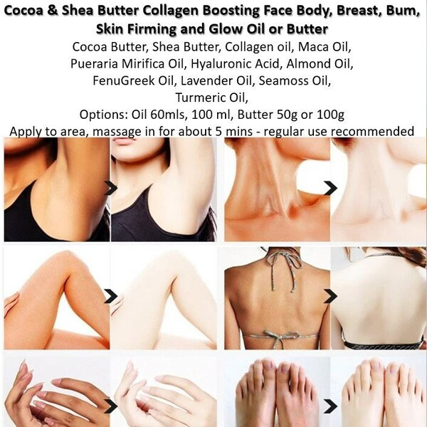 Cocoa & Shea Butter Collagen Face Body, Breast, Bum, Skin Oil or Butter