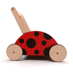 Ladybug Wooden Stroller | Personalized Walker For Toddlers | Toy Storage | Wooden Wagon for Toddlers | Push Car