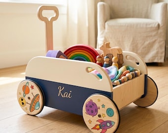 Personalized Wooden Toy Storage & Play Wagon, Gift for Kids