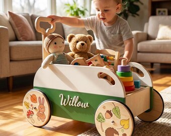 Playroom Organizer Wagon, Personalized Toy Storage, Wooden Kids Room Decor