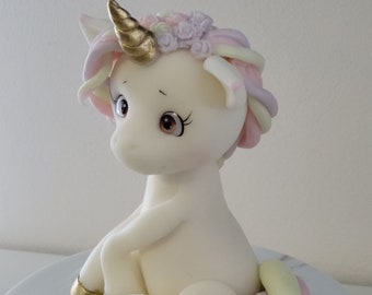 Einhorn 1x Figur aus Fondant ca 12 cm + Name + Zahl Tortendekoration  Unicorn Caketopper Taufe  Geburtstag