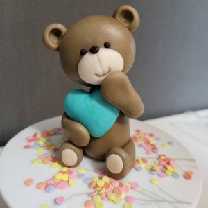 Teddybär 9-10 cm, Figuren aus Fondant Caketopper für Geburtstag, Taufe Farbe frei wählbar blau, türkis, weiß, rosa usw. Bild 1