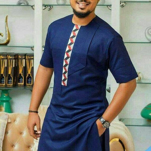 Navy blue outfit, African men clothing, African men outfit, African men wears, African fashion, African attire, shirt and pants.