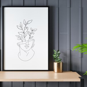 Minimal Botanical Line Wall Art Print Over Bed Decor Dark - Etsy