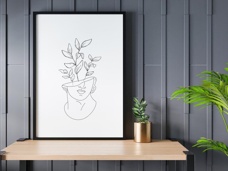 Minimal Botanical Line Wall Art Print Over Bed Decor Dark - Etsy