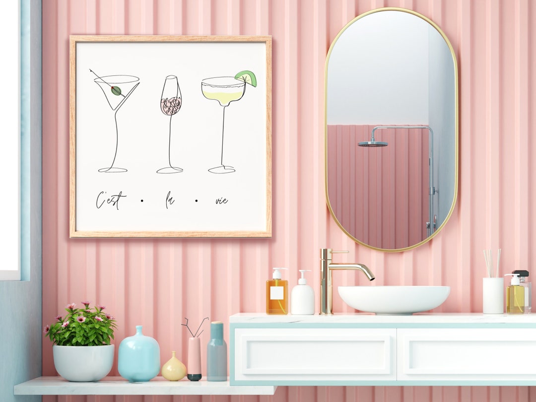 Cocktail Line Art Above Bar Cart Wall Print Martini Wine Etsy