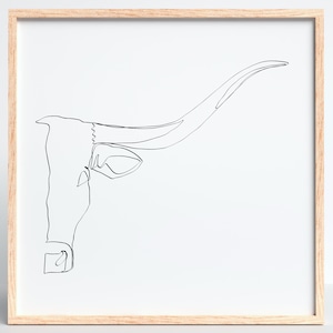 Rustic Texas Longhorn Bull Wall Art Print Western Country Farmhouse Decor One Continuous Single Line Art