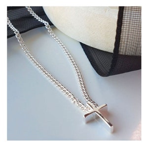 Sterling Silver Tiny Cross Necklace: Minimalist Pendant, 16&quot; Chain