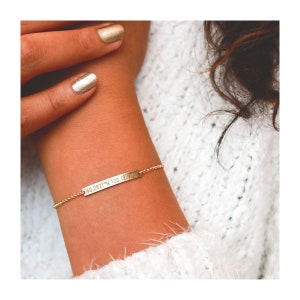 Personalized Bar Bracelet, 18K Yellow Gold Bracelet, Custom Bracelet, Name Gold bar Bracelet, Monogram Bracelet, Best friends gift.